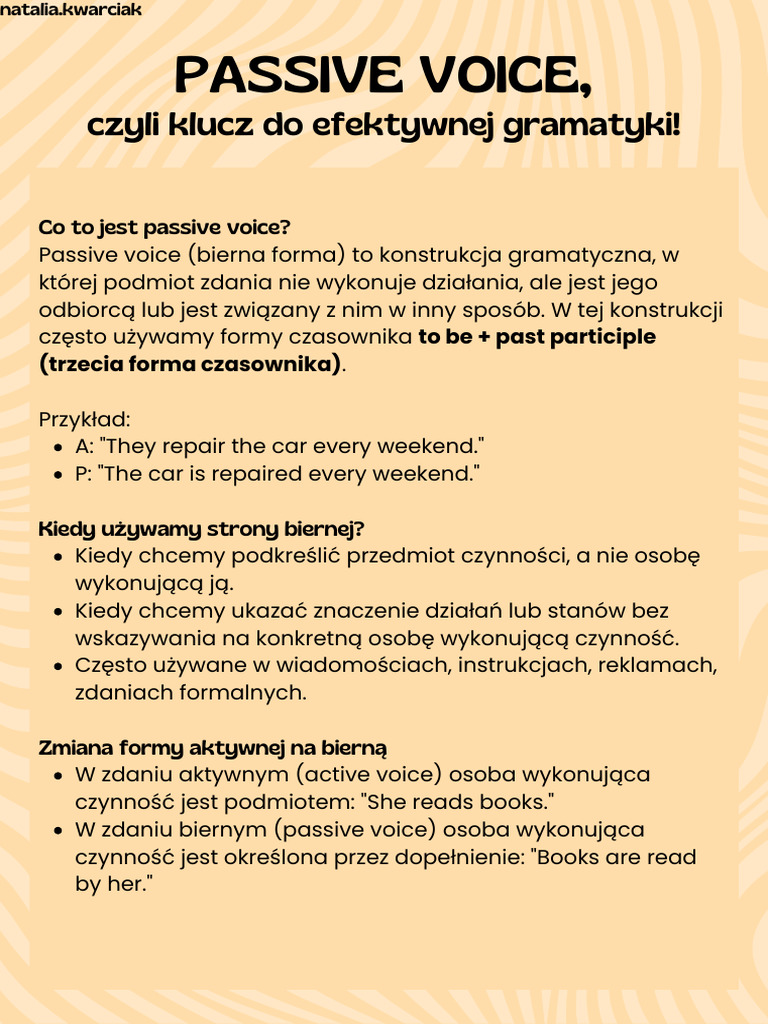 PASSIVE VOICE Teoria I Zadania | PDF | Syntax | Semantic Units