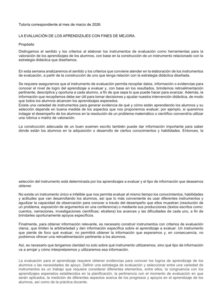 Tutoría-Marzo de 2026 | PDF | Evaluación | Aprendizaje