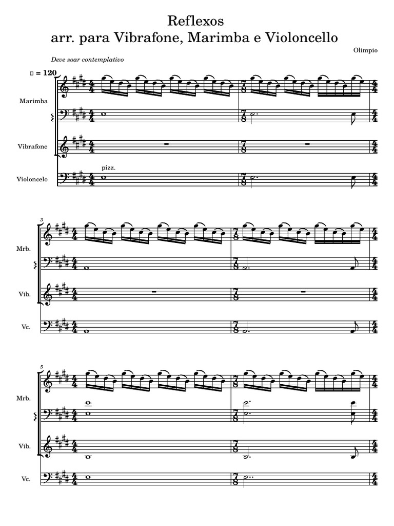 Reflection Olimpio Arr to Marimbavibrafone and Cello | PDF ...