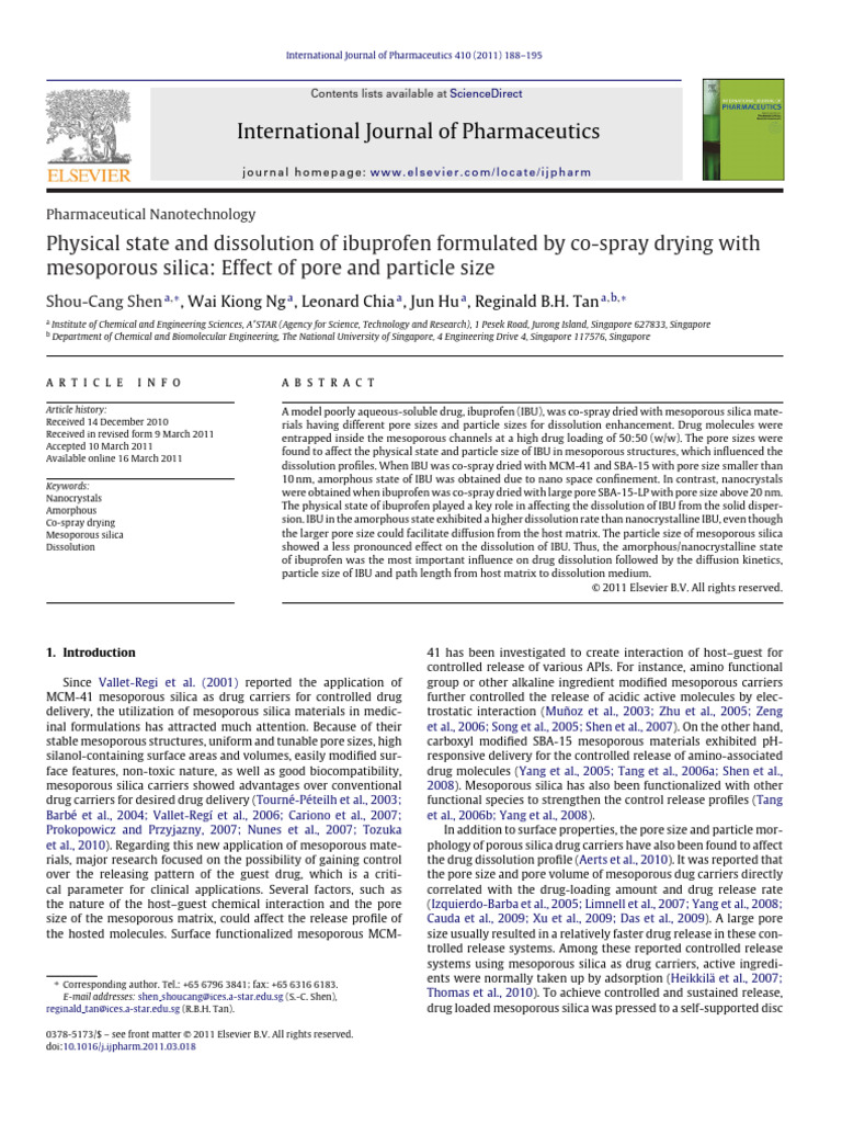 Physical State and Dissolution of Ibuprofen Formulated by Co-spray ...