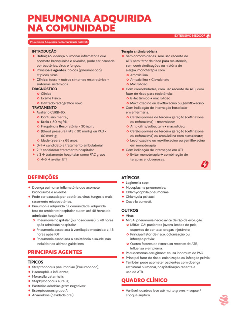 Ficha Resumo - Pneumonia - Adquirida Na Comunidade | PDF | Pneumonia ...