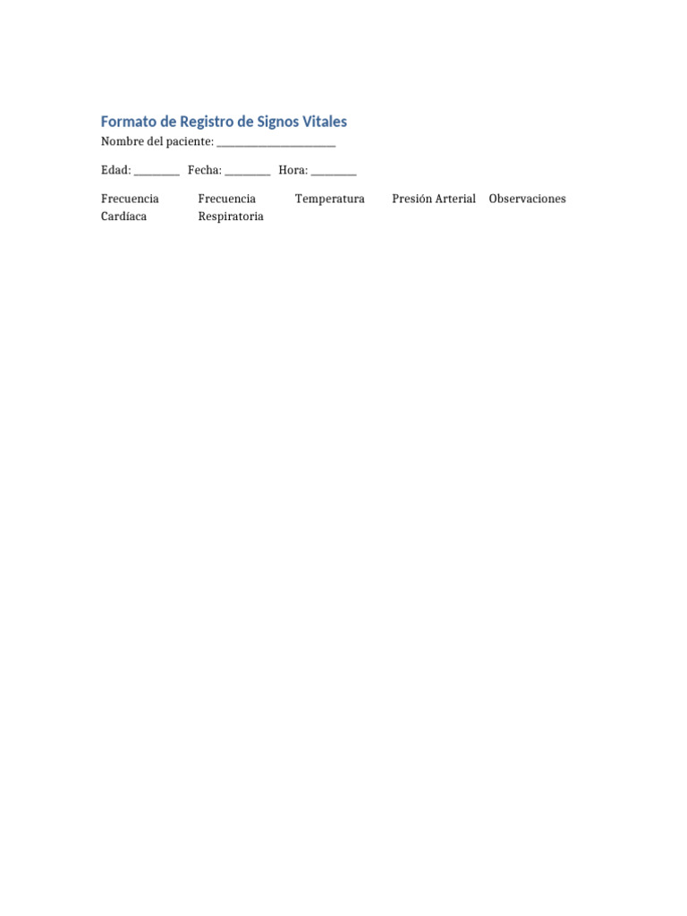 Formato Registro Signos Vitales | PDF