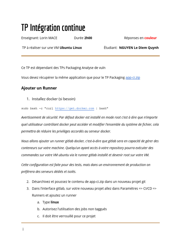 05 - TP Intégration Continue | PDF | Compilateur | Sudo