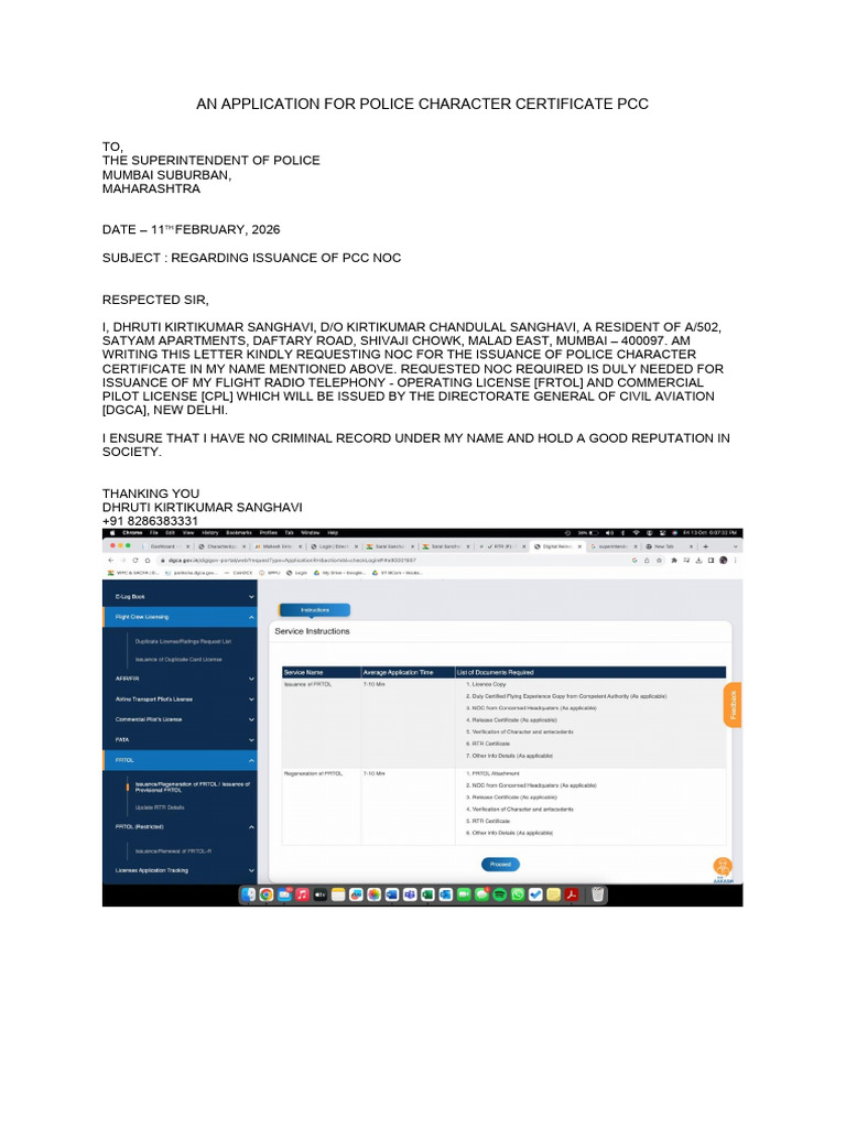 An Application For Police Character Certificate PCC PDF | PDF
