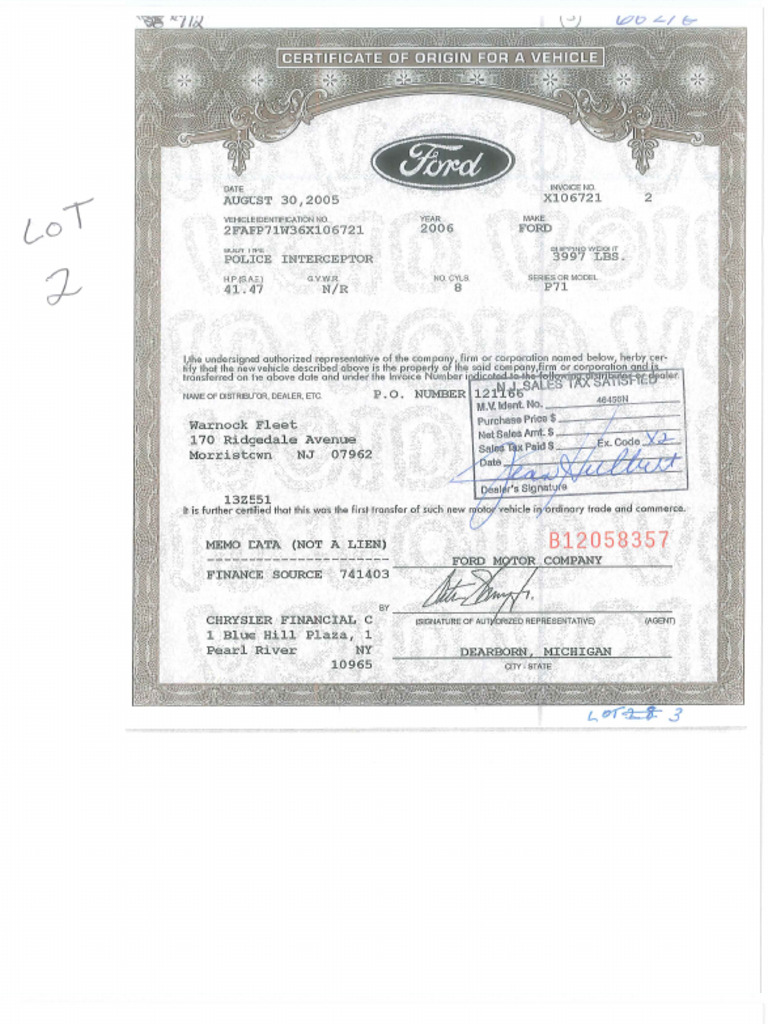 0191 Paperwork For Vehicle | PDF