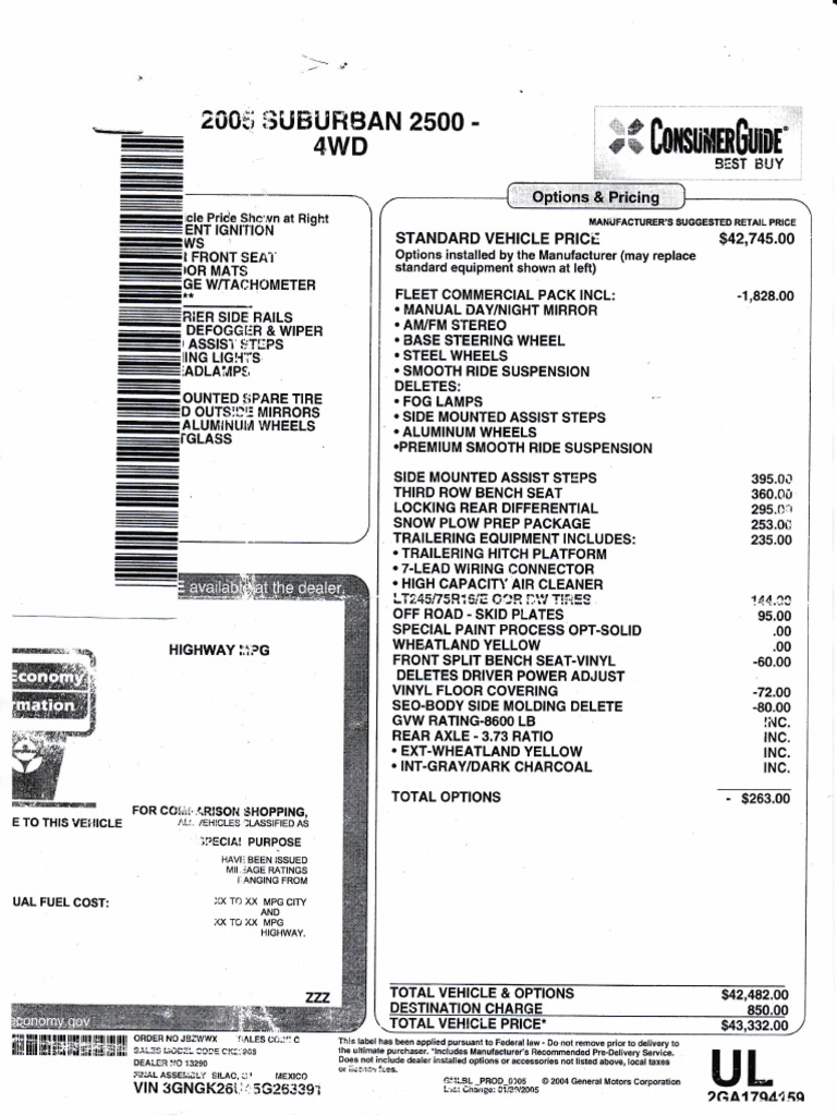 Doc 0200 Original Window Sticker | PDF | Car Body Styles | Automotive ...