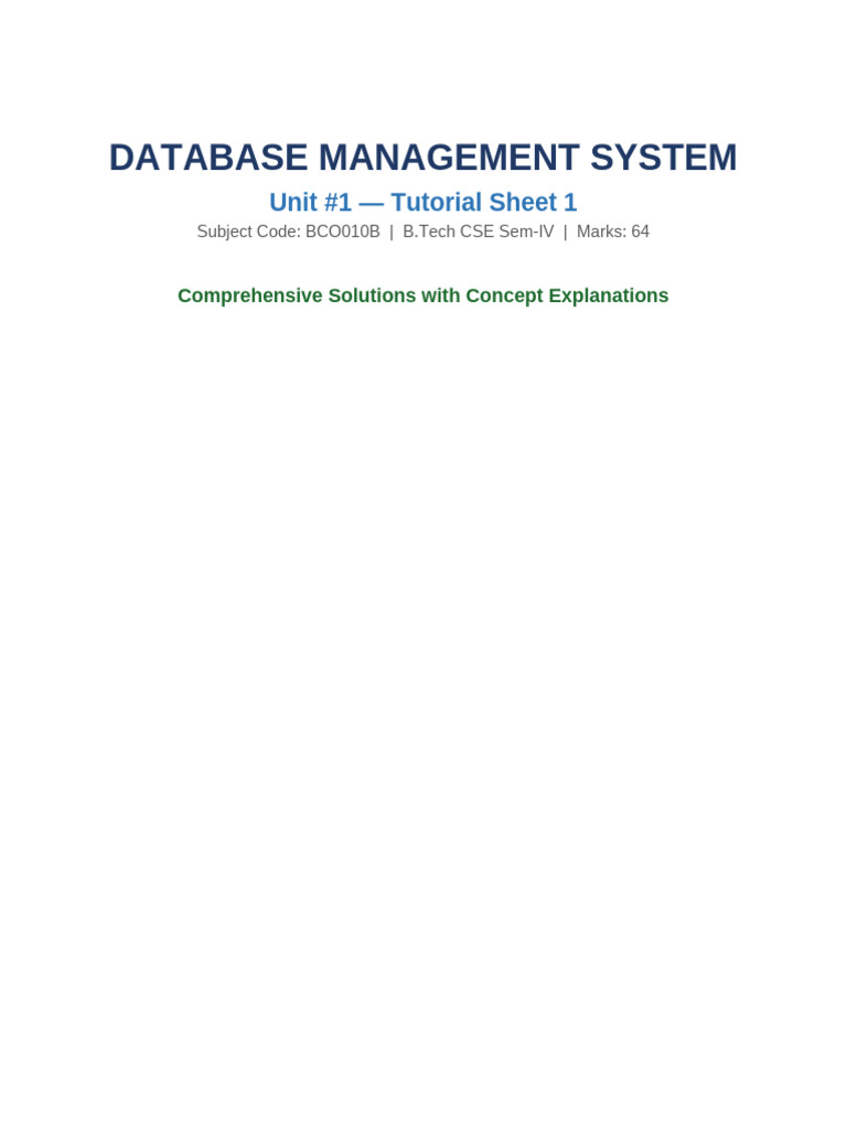 DBMS Unit1 Tutorial Solutions | PDF | Databases | Database Transaction