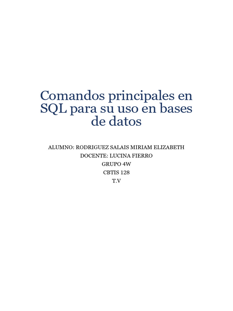 Comandos Principales en SQL para Su Uso en Bases de Datos | PDF