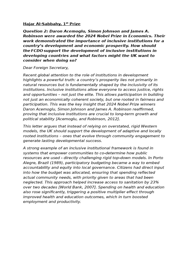FCDO Next Generation Economics Competition Winner 2025 Winner Hajar Al ...