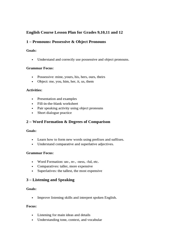 English Course Lesson Plan For | PDF