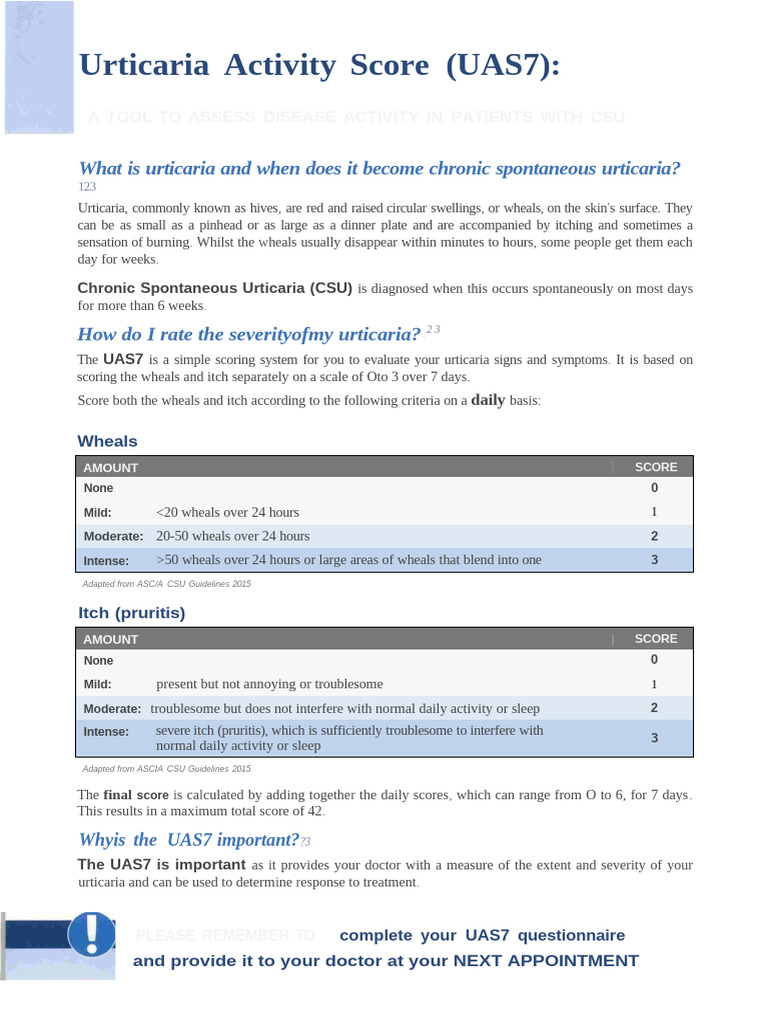 UAS7 Skor Kronik Urtikaria | PDF | Dermatology | Cutaneous Conditions