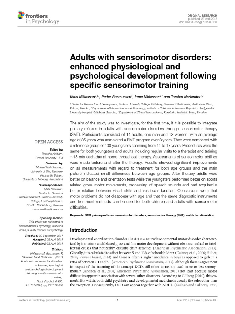Adults With Sensorimotor Disorders | PDF | Psychotherapy | Psychiatry