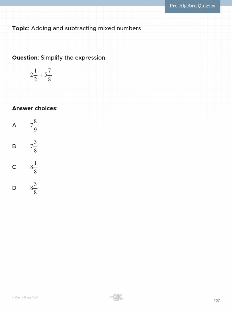 002 Adding and Subtracting Mixed Numbers | PDF | Mathematical Objects ...