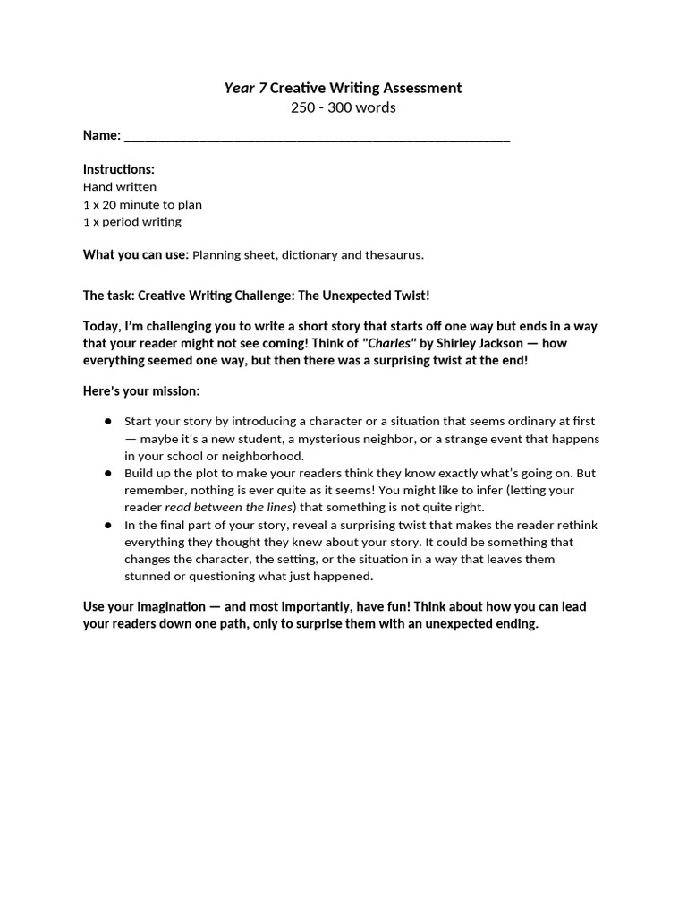 Creative Response Task Sheet With Planning | PDF