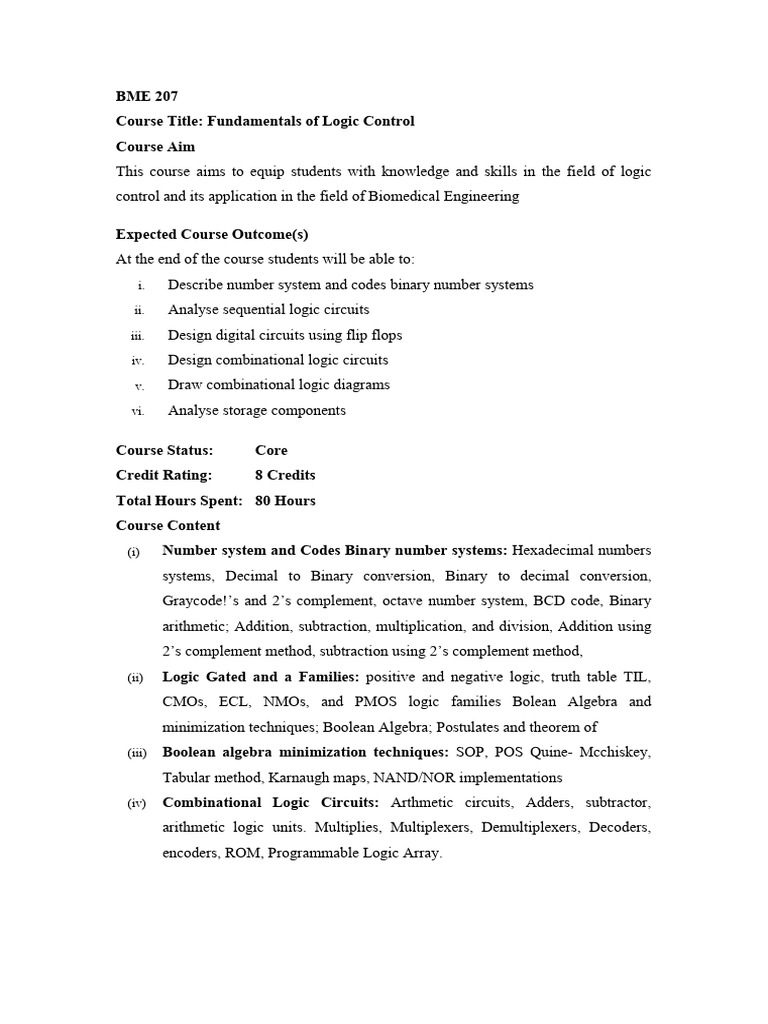 Course Description Logic Control | PDF | Logic Gate | Electrical ...