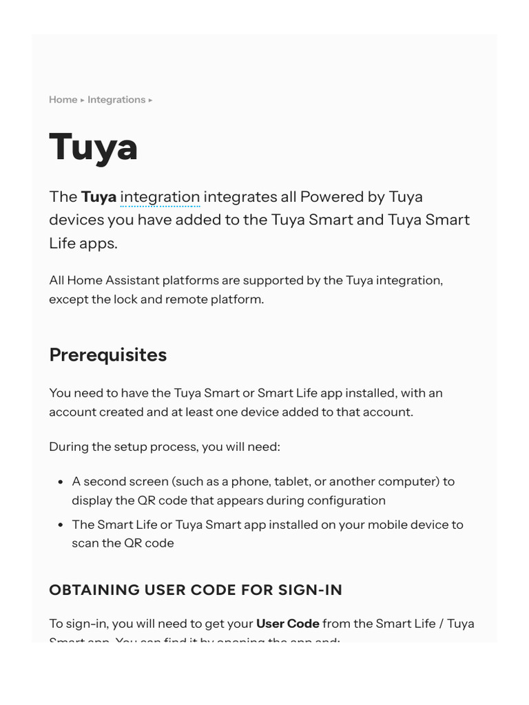 Tuya Developer - Platform Home Assistant | PDF | Mobile App | Qr Code