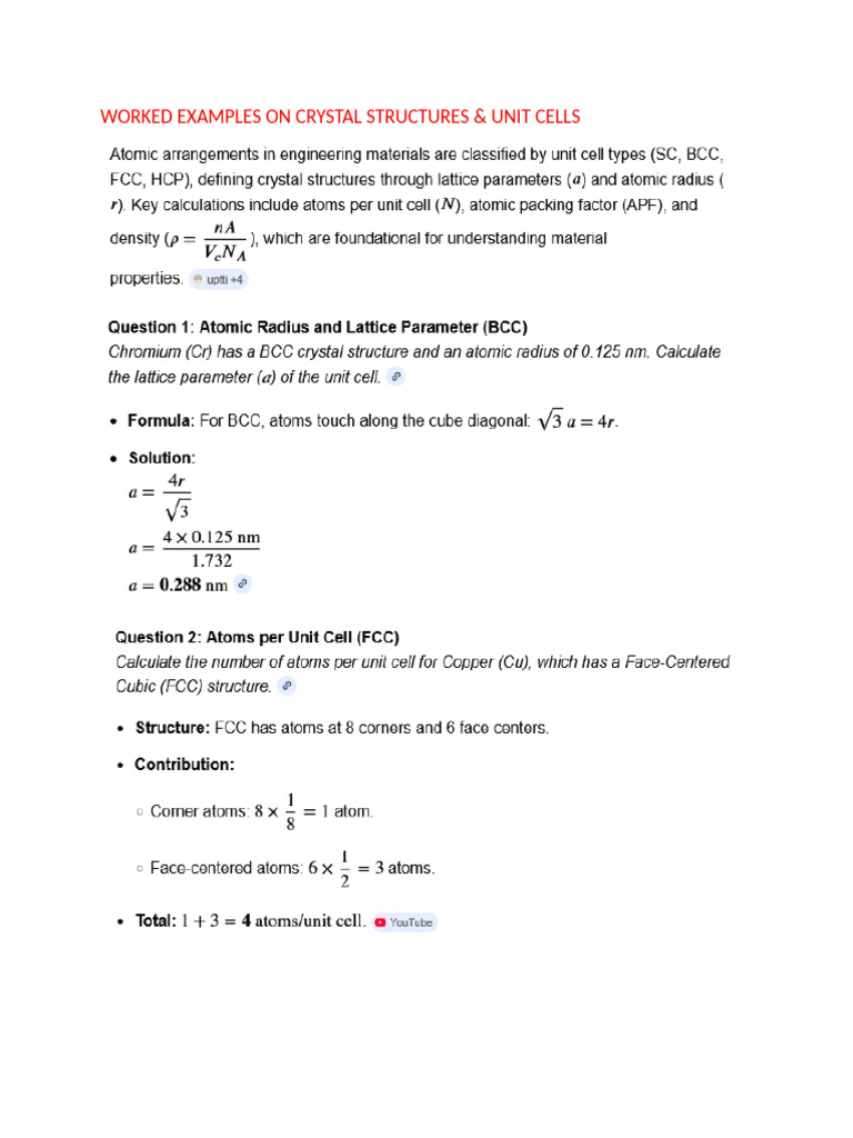 Worked Examples on Crystal Structures | PDF