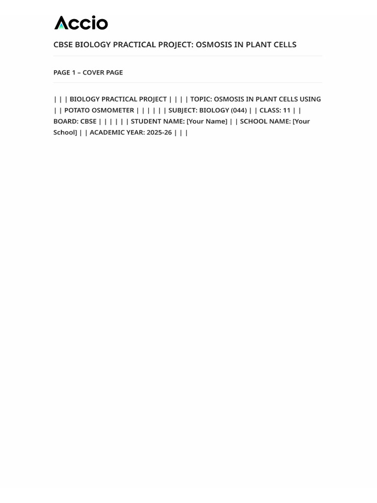 Cbse Class 11 Biology Potato Osmosis Project | PDF