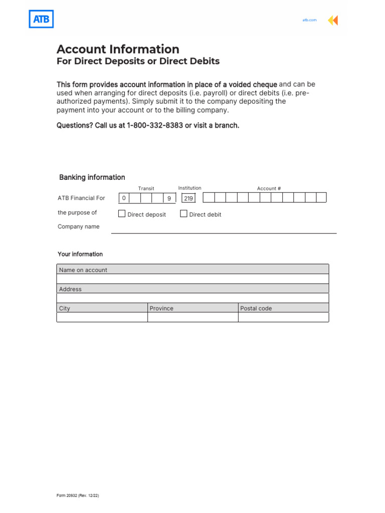 ATB Deposit Debit Form | PDF