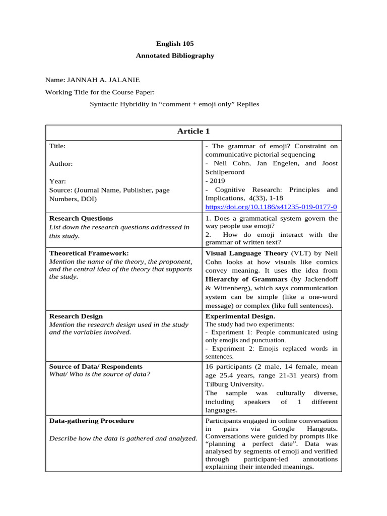 Article 1 Annotated Bibliography | PDF | Syntax | Communication