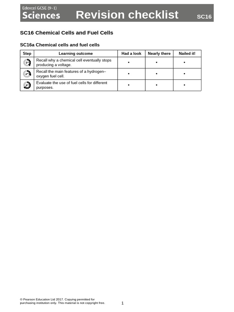 16 Chemical Cells and Fuel Cells Checklist | PDF