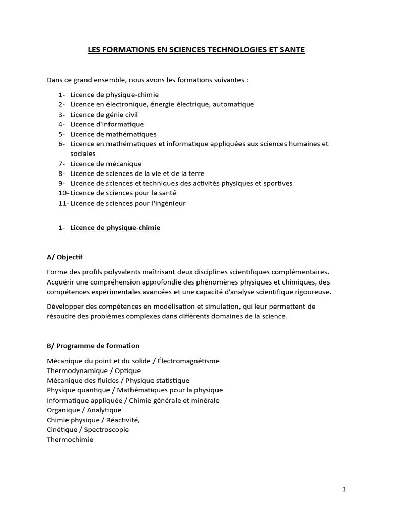 Formations en Sciences Et Technologies | PDF | Électronique | Chimie