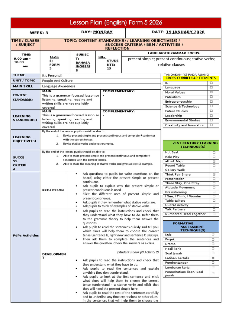 Form 5 (19-1-26) | PDF | Subject (Grammar) | Syntax