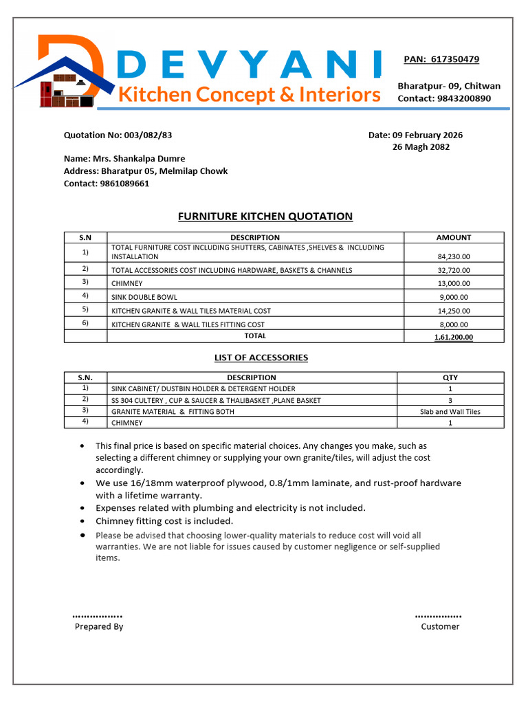 SANKALPA DUMRE - Kitchen Quotation | PDF | Home | Building Engineering