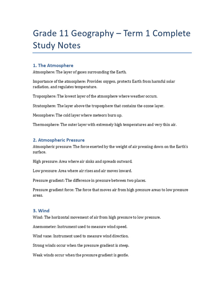 Grade11 Geography Term1 Notes Recreated | PDF | Atmospheric Circulation ...