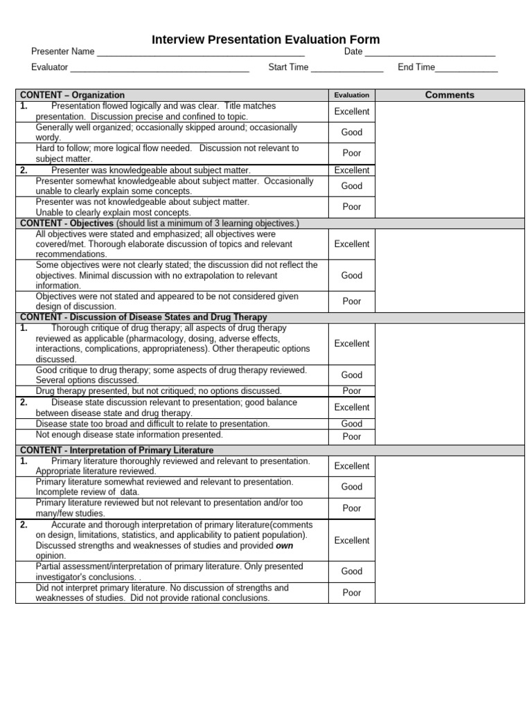 Interview Presentation Evaluation | PDF | Communication | Evaluation