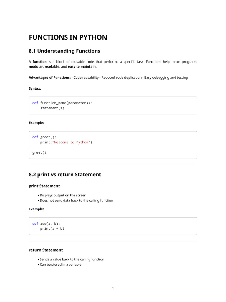 8 Functions in Python | PDF