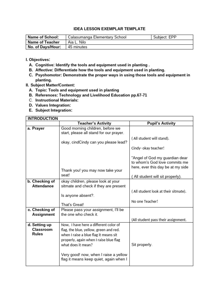 Idea Lesson Plan Template | PDF | Agriculture