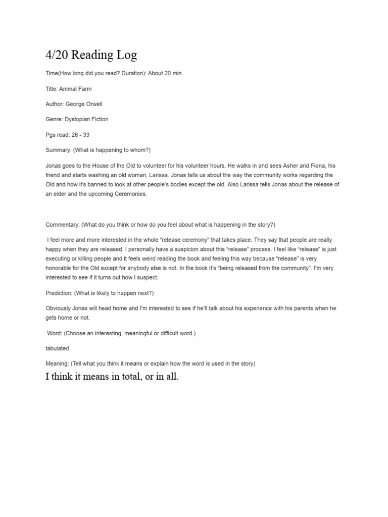 4_20 Reading Log | PDF