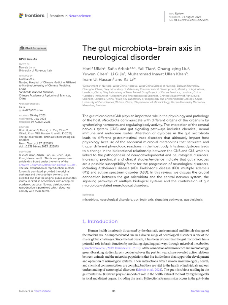 The Gut Microbiota-Brain Axis in Neurological Diso | PDF | Serotonin ...