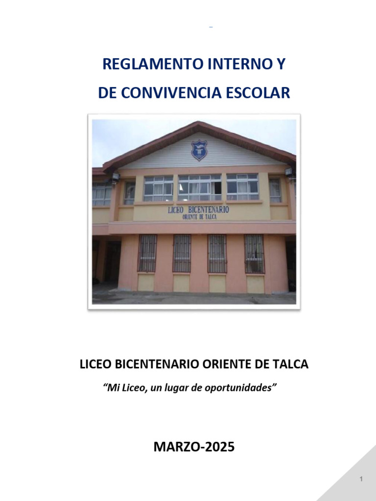 Reglamento Interno y de Convivencia Escolar 2025 | PDF | Maestros