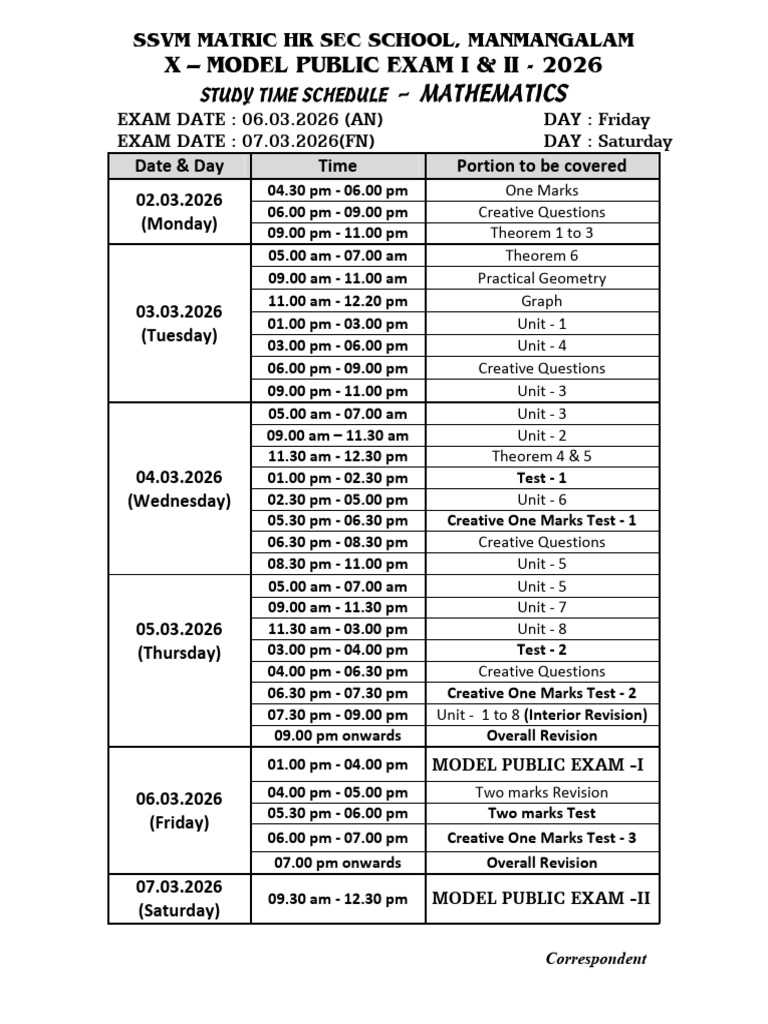 Maths Time Schedule | PDF
