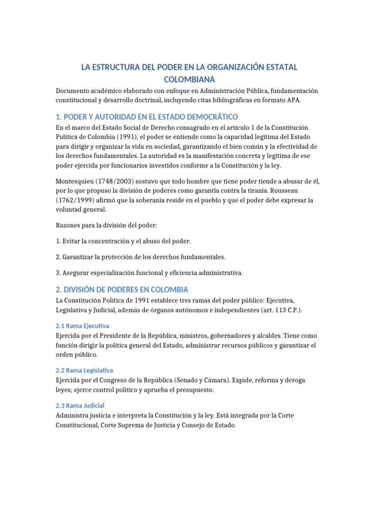 Estructura Del Poder Colombiano | PDF | Separación de poderes ...