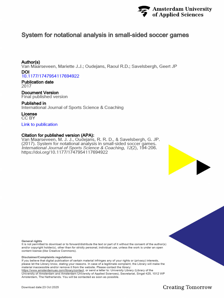 System For Notational Analysis in Small-Sided Soccer Games | PDF ...