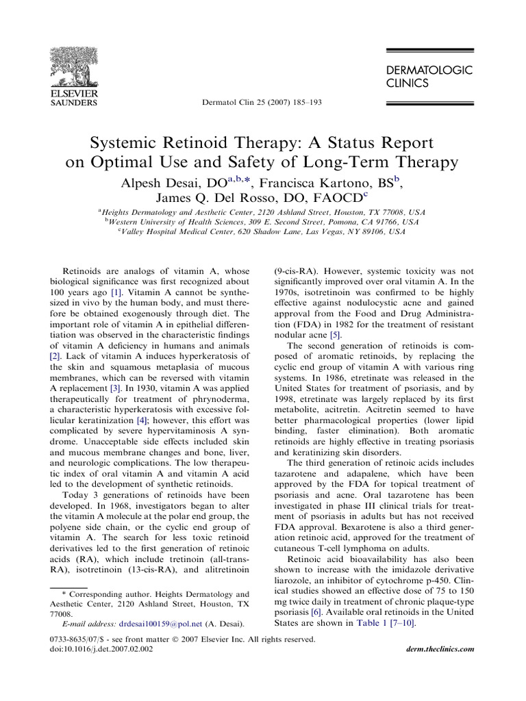 Systemic Retinoid Therapy | PDF | Psoriasis | Dose (Biochemistry)