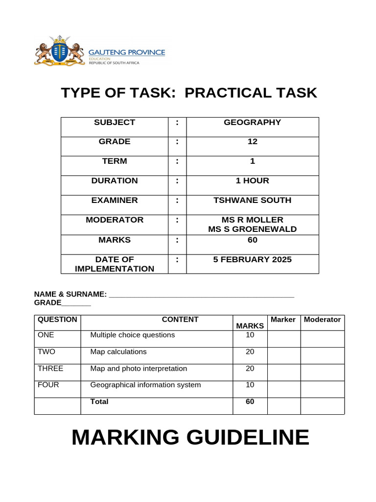 Grade 12 Practical Task Ladysmith 2025 MG - FINAL | PDF | Topography ...