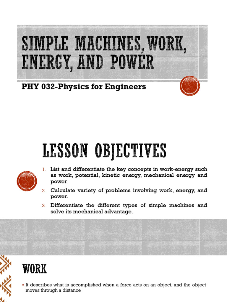Lesson 7 - Simple Machines, Work, Energy, and Power | PDF | Machines ...