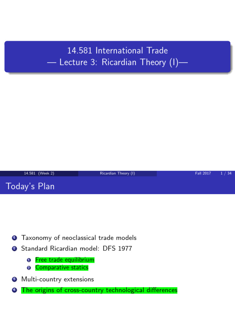 Lecture 3 Ricardo Theory I | PDF | Comparative Advantage | Economics