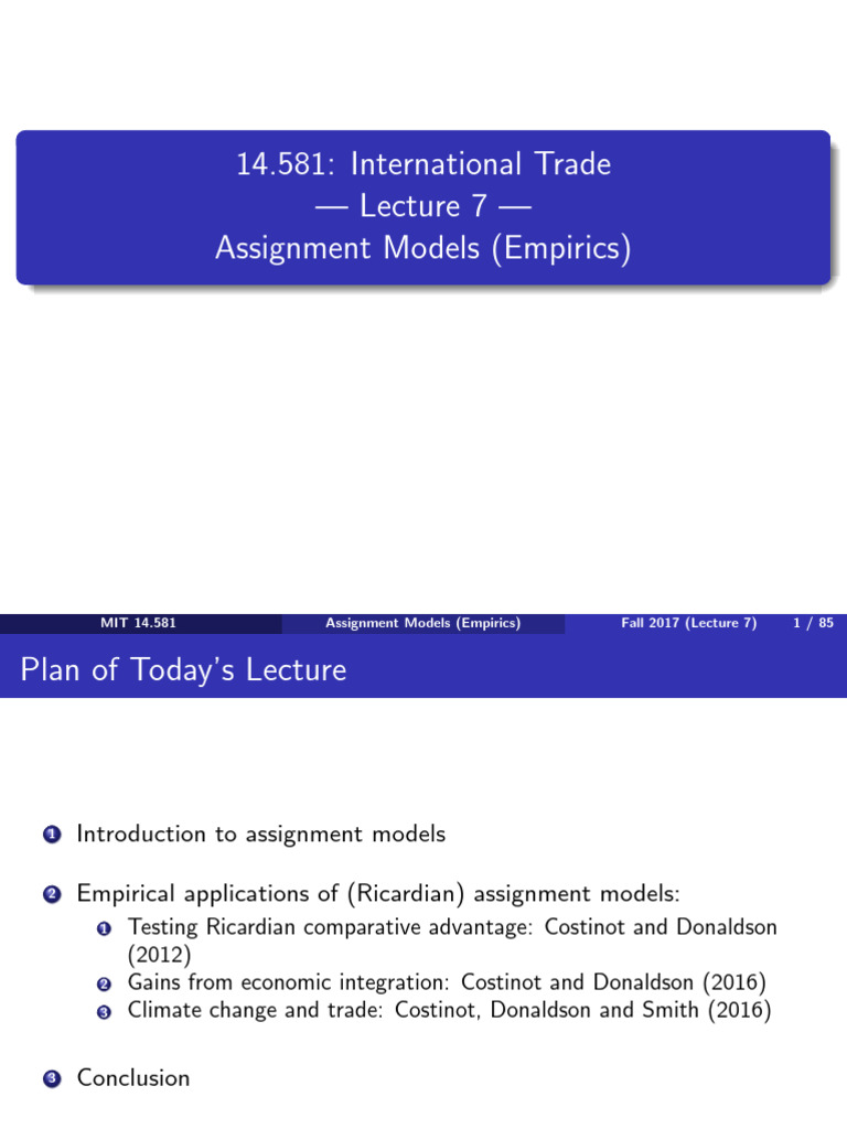 Lecture 7 Assignment Models Empirics | PDF