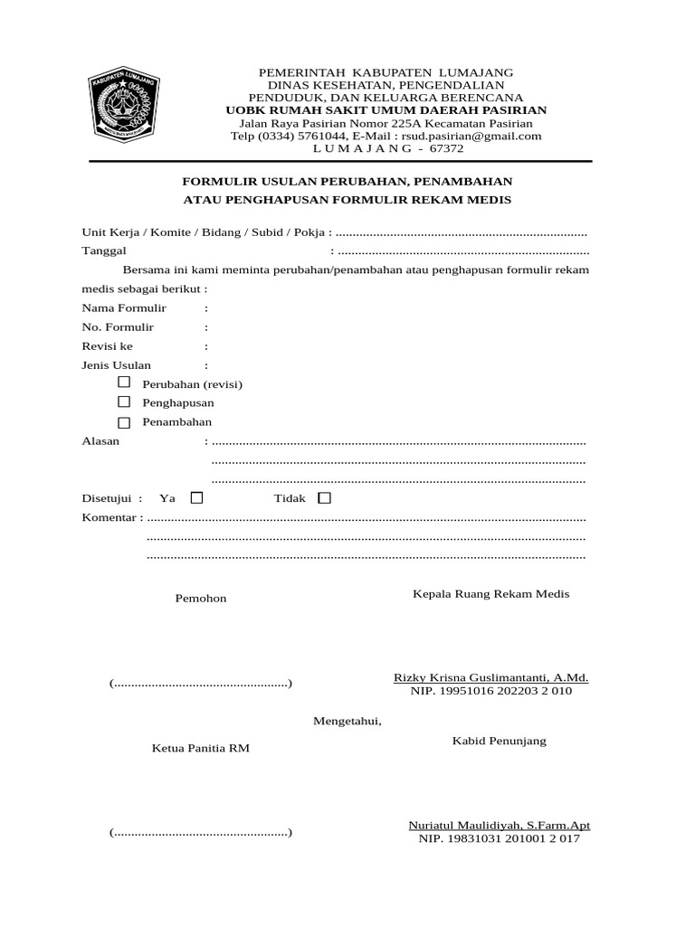 Format Usulan Perubahan Form RM | PDF