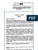 Ley 1562-2012 Modifcacion Sistema General de Riesgos Laborales colombia 