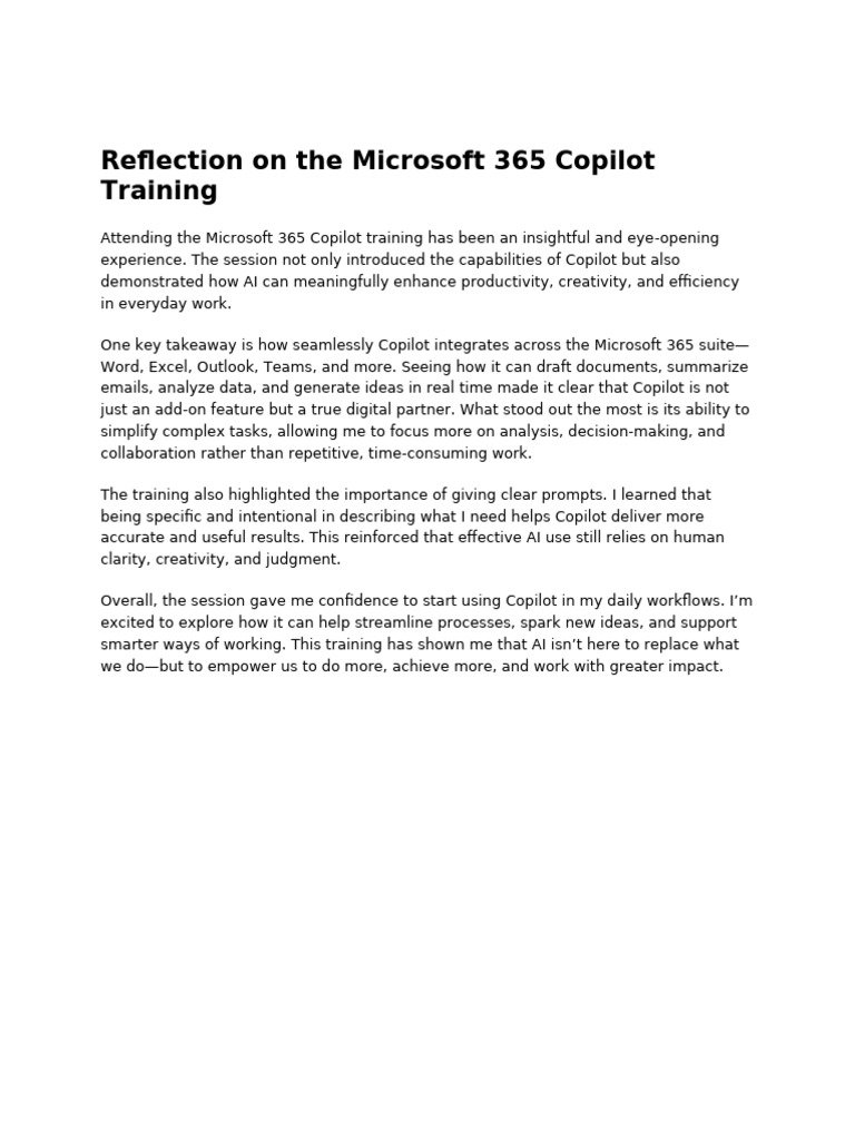 Reflection On The Microsoft 365 Copilot Training | PDF