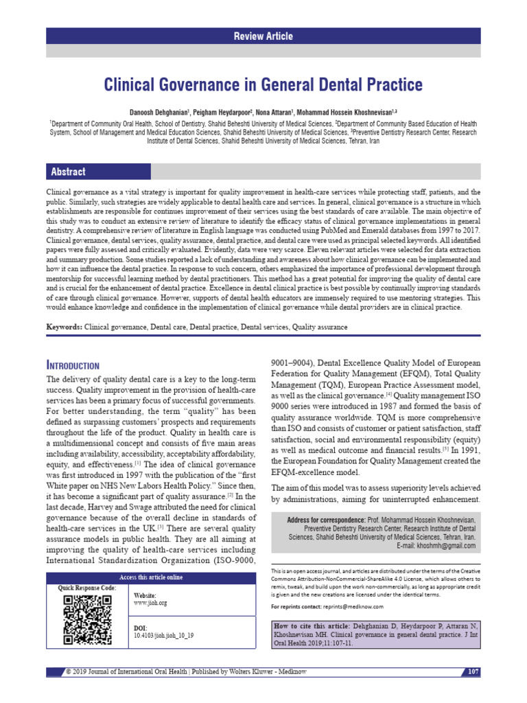 Clinical Governance | PDF | Governance | Dentistry