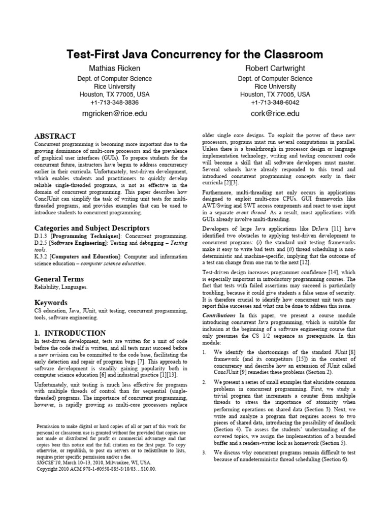 SIGCSE2010 Ricken Test First Java Concurrency For The Classroom | PDF ...