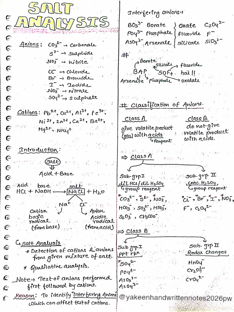 @Yakeenhandwrittennotes2026pw SALT ANALYSIS MD SIR YAKEEN 2-0-2026 | PDF