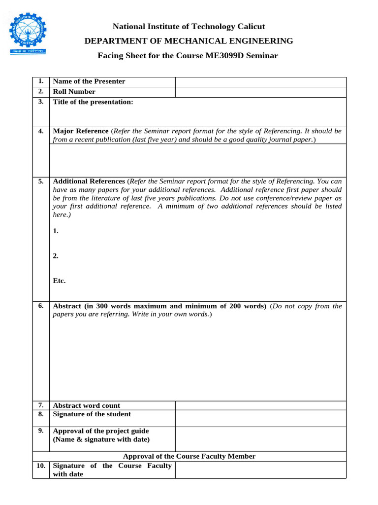 Facing Sheet Format | PDF